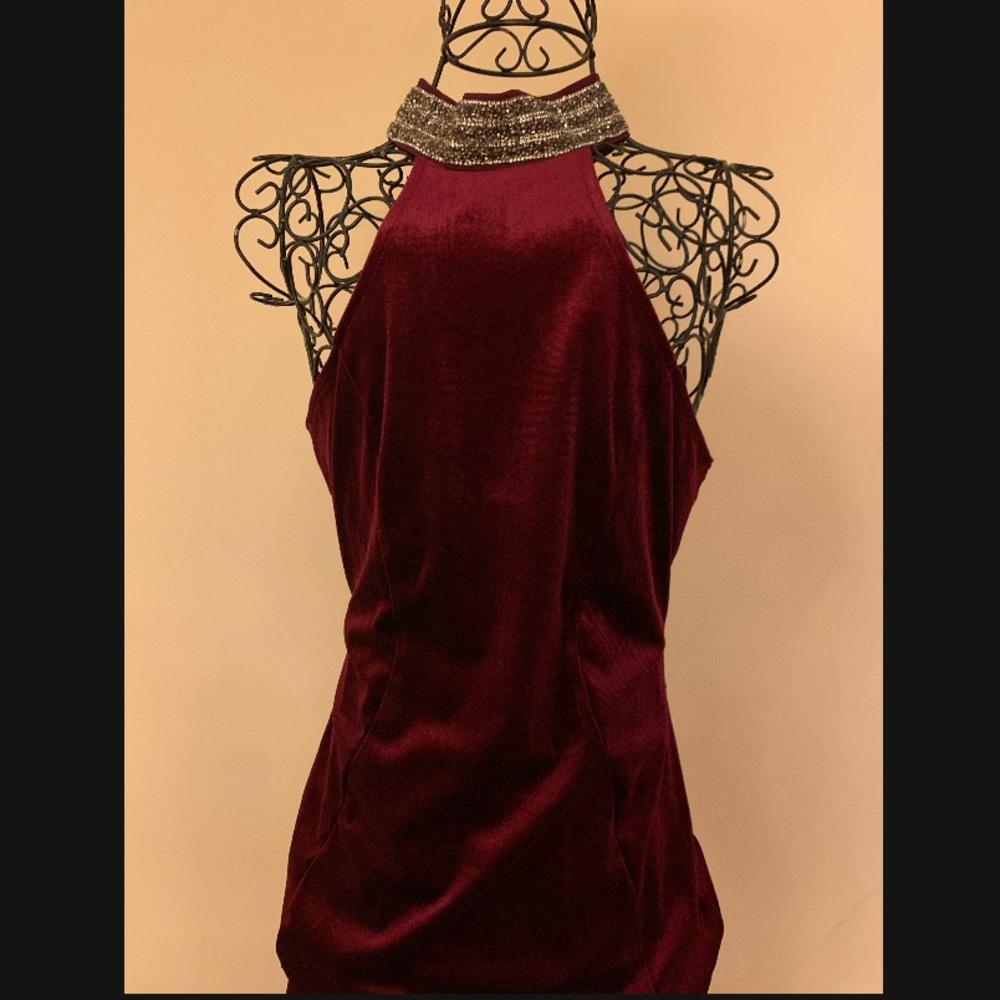 Velvet Dress With Rhinestone Collar